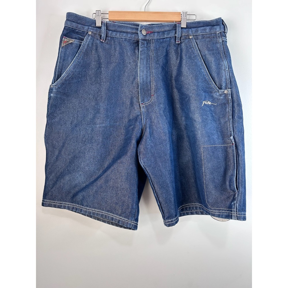 Fubu Signature Denim Carpenter Shorts Mens 40 Blue Dark Wash Streetwear Baggy